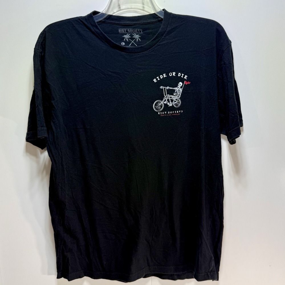 Riot Society Shirt‎ Black Ride or Die Tokyo x Los Angeles Skeleton Men's Large